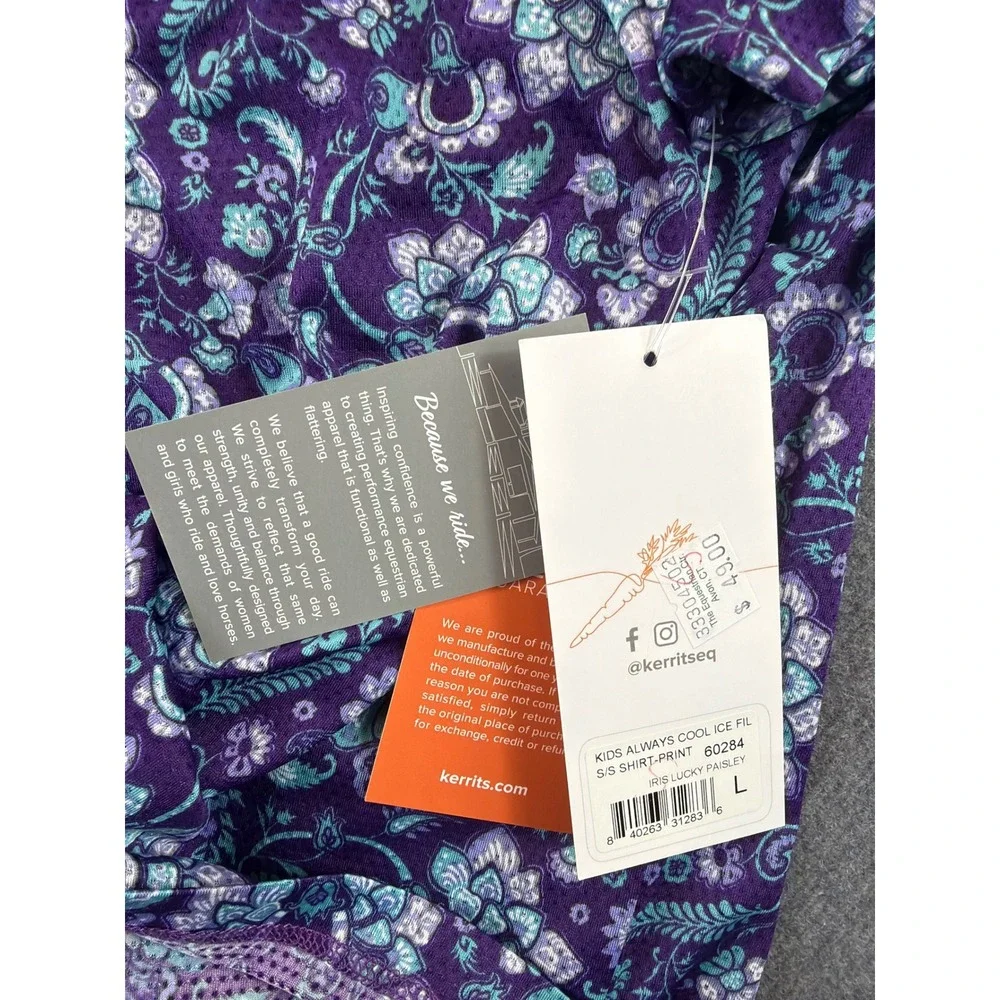 Kerrits‎ Kids Short Sleeve Shirt L Iris Lucky Paisley Ice Fil Equestrian NWT